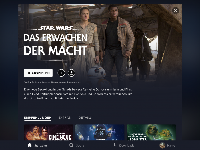 In den Details eines Films gibt es Hinweis auf ähnliche Inhalte. (Bild: Disney+)