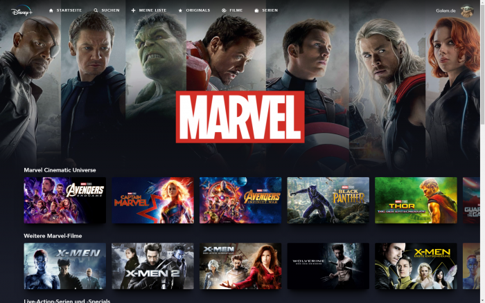 Marvel-Rubrik bei Disney+ (Bild: Disney+/Screenshot: Golem.de)