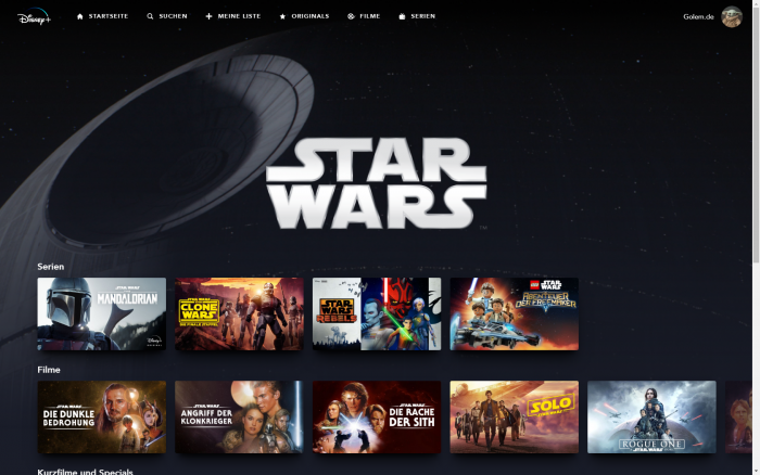 Star-Wars-Rubrik bei Disney+ (Bild: Disney+/Screenshot: Golem.de)