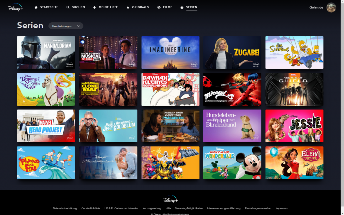Serienrubrik bei Disney+ (Bild: Disney+/Screenshot: Golem.de)