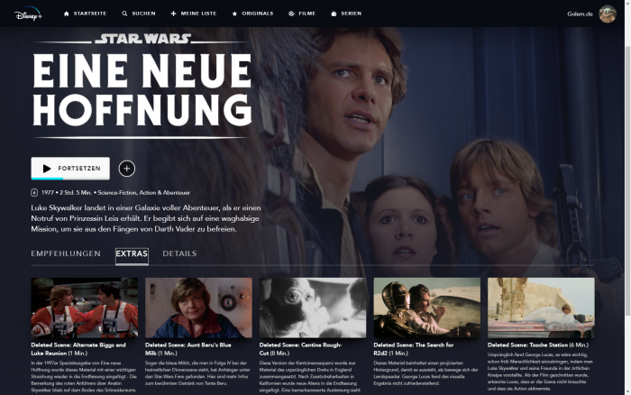 Bonusmaterial für den ersten Star-Wars-Film bei Disney+ (Bild: Disney+/Screenshot: Golem.de)