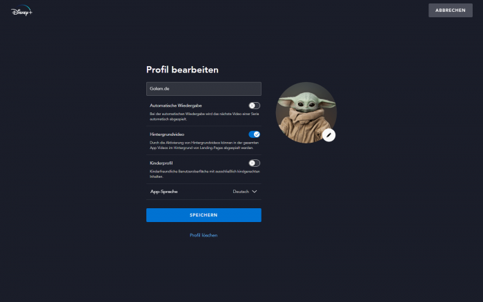 Profilverwaltung von Disney+ (Bild: Disney+/Screenshot: Golem.de)