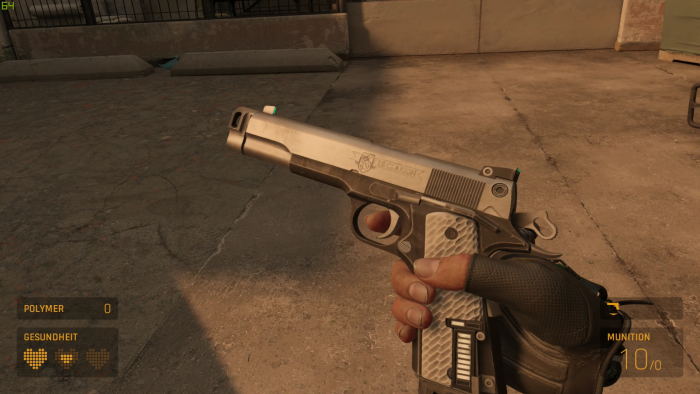 Mit der Waffe kämpfen wir gegen Feinde - und öffnen Schlösser mit einem gezielten Schuss. (Bild: Valve/Screenshot: Golem.de)