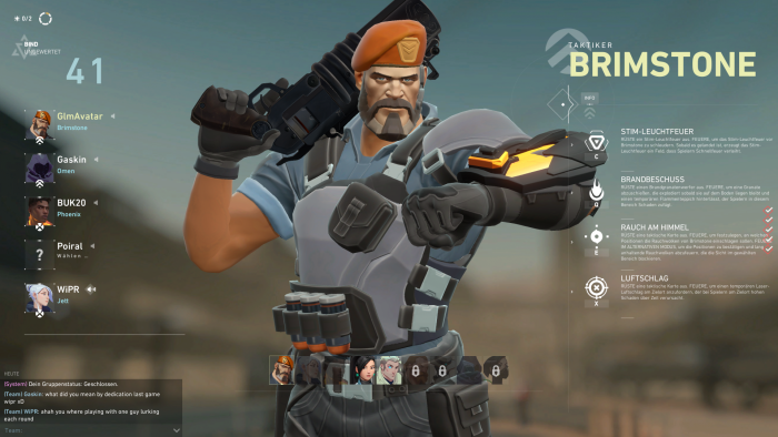 Brimstone ist einer der neun Agenten in Valorant. (Bild: Riot Games/Screenshot: Golem.de)