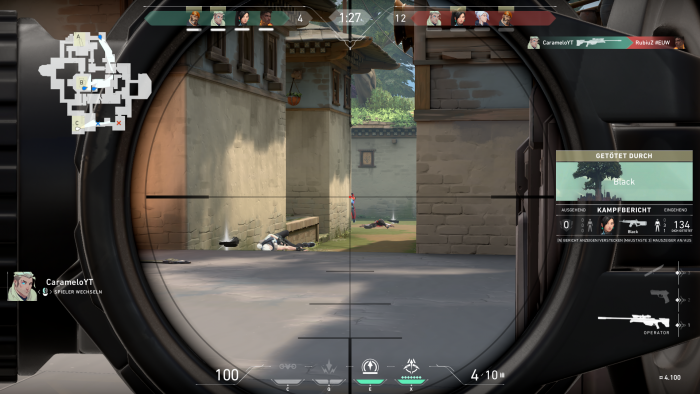 Mit dem Sniper nimmt ein Mitspieler einen Gegner ins Visier. (Bild: Riot Games/Screenshot: Golem.de)