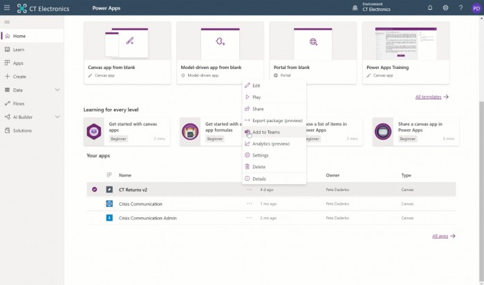 Direkt aus der Power Platform für Teams einrichten. (Bild: Microsoft)
