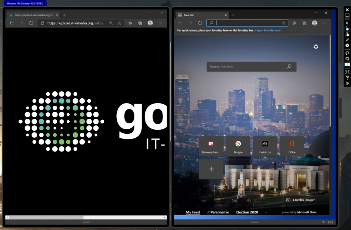 Auch zwei Browser-Tabs nebeneinander funktionieren. (Bild: Microsoft/Screenshot: Golem.de)