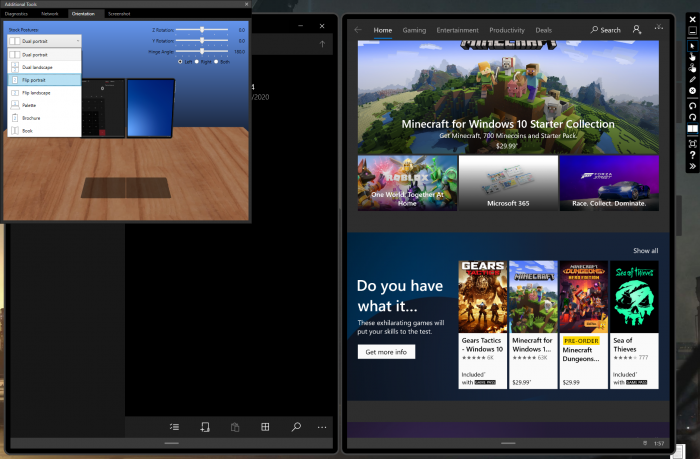 Entwickler können verschiedene Gerätepositionen simulieren. (Bild: Microsoft/Screenshot: Golem.de)