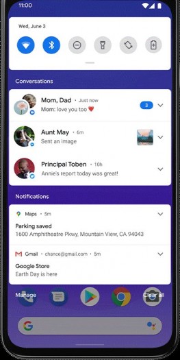 Neuer Benachrichtigungsbereich in Android 11 (Bild: Google)