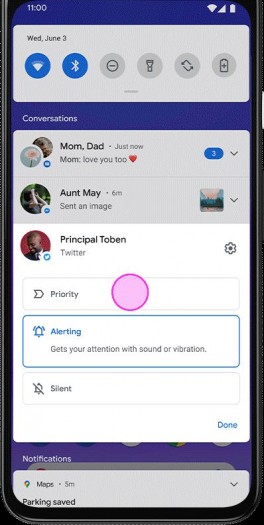 Neuer Benachrichtigungsbereich in Android 11 (Bild: Google)