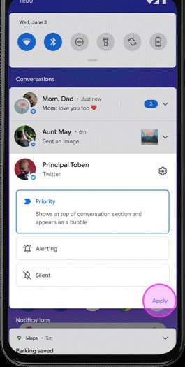 Neuer Benachrichtigungsbereich in Android 11 (Bild: Google)