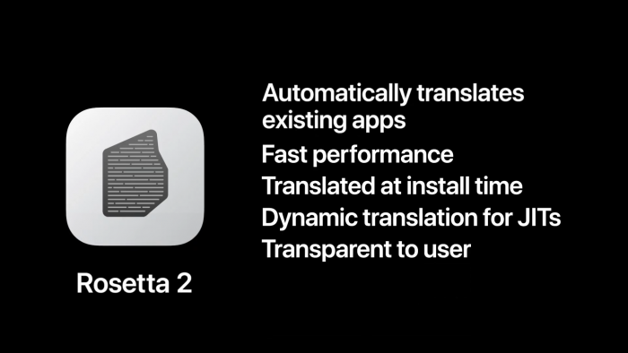 Zudem gibt es mit Rosetta 2 einen Übersetzer für x86 auf ARM. (Bild: Apple)