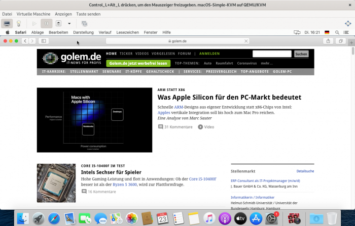 Golem.de im Apple Browser Safari. (Screenshot: Golem.de)