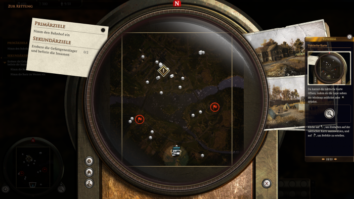 Auf der Übersichtskarte sehen wir die Einsatzziele. (Bild: King Art Games/Screenshot: Golem.de)