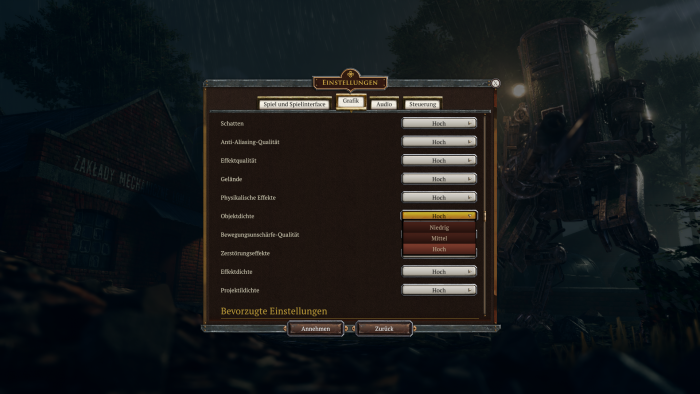 Im Grafikmenü passen wir Iron Harvest an unseren Rechner an. (Bild: King Art Games/Screenshot: Golem.de)