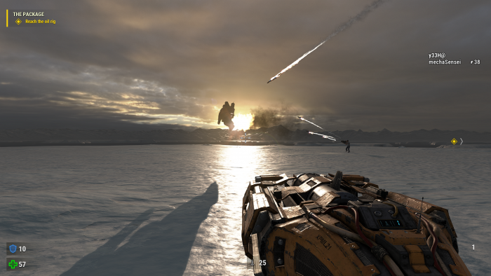 Bei den Klängen von Kalinka ballern wir auf Gegner, die an die aus Wolfenstein angelehnt sind. (Rechteinhaber: Croteam, Screenshot: Golem.de)