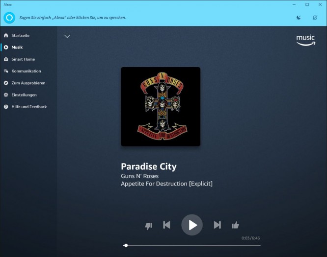 Alexa-App spielt Musik von Amazon Music (Bild: Amazon/Screenshot: Golem.de)