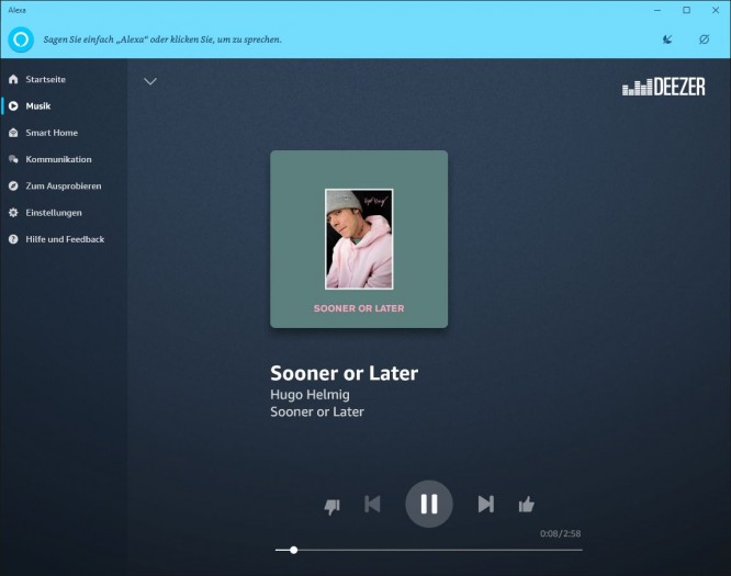 Alexa-App spielt Musik von Deezer (Bild: Amazon/Screenshot: Golem.de)