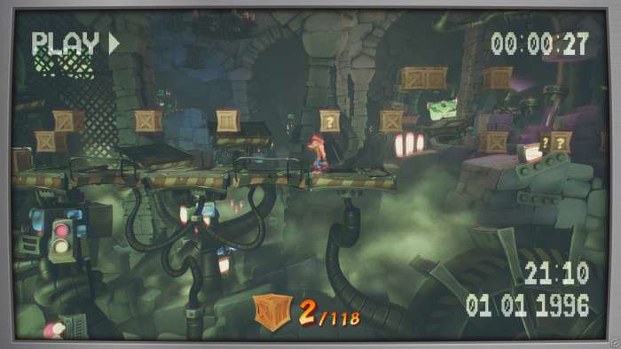 In einem Retro-Einsatz springt Crash über Kisten. (Bild: Activision/Screenshot: Golem.de)