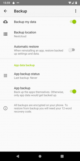 Seedvault l&auml;sst uns das Smartphone komfortabel und sicher backuppen. (Screenshot: Golem.de)