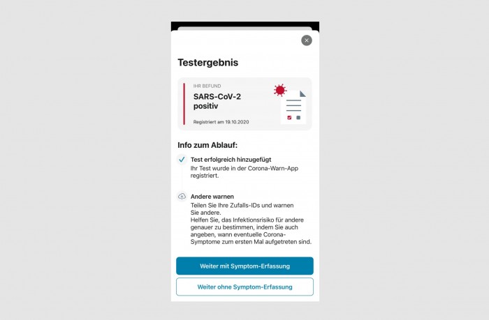 Die neue Version der Corona-App enthält ein Symptomtagebuch für Infizierte. (Screenshot: Deutsche Telekom)