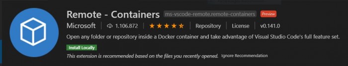 Die Erweiterung Remote-Containers bindet Docker Container als Arbeitsumgebung ein. (Screenshot: Dirk Koller)