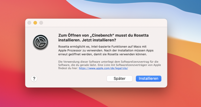 Rosetta muss einmalig installiert werden. (Screenshot: Golem.de)