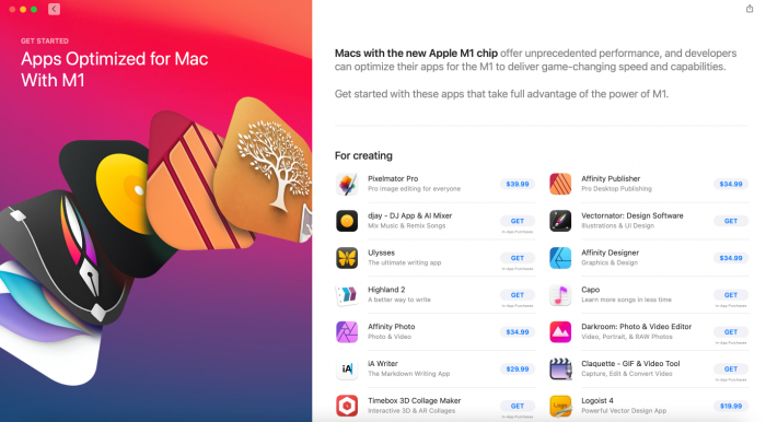 Viele Apps laufen allerdings bereits nativ auf dem M1. (Screenshot: Golem.de)
