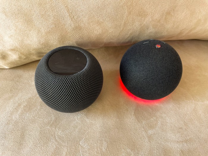 Der Homepod Mini zeigt nicht, wenn das Mikrofon deaktiviert ist. Beim Echo Dot 4 ist ein abgeschaltetes Mikrofon sehr deutlich zu sehen. (Bild: Ingo Pakalski/Golem.de)