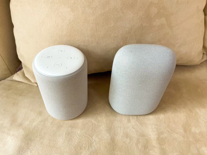 Echo3 und Nest Audio im Größenvergleich (Bild: Ingo Pakalski/Golem.de)