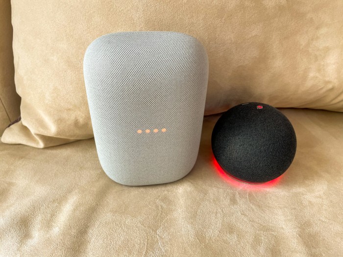Das zeigen Nest Audio und Echo Dot 4, wenn bei beiden die Mikrofone abgeschaltet sind. (Bild: Ingo Pakalski/Golem.de)