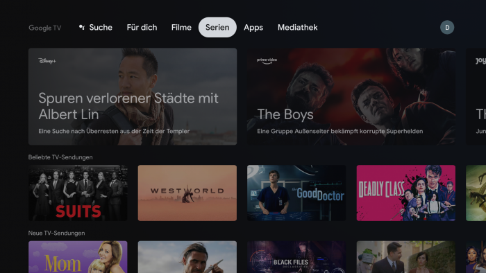 Oberfläche von Google TV (Bild: Google/ Screenshot: Golem.de)