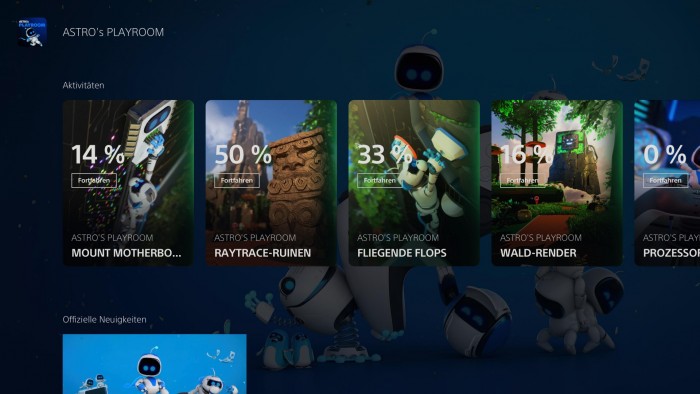 Äh - was war noch mal was? Die Schnellstart-Karten von Astro's Playroom sind etwas unübersichtlich. (Bild: Sony/Screenshot: Golem.de)