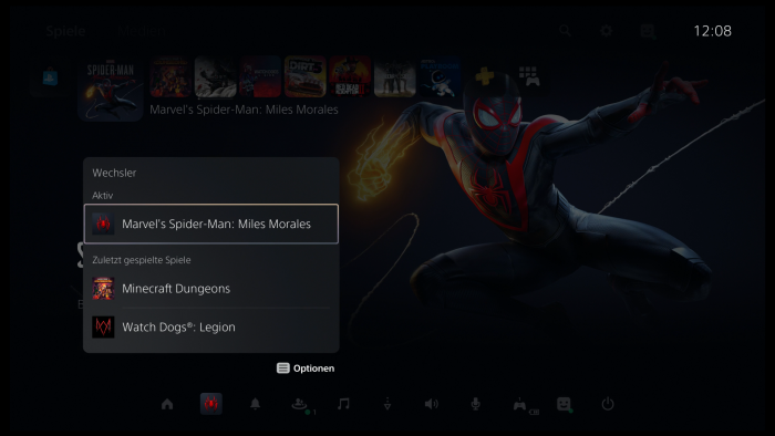 Im Menü unten gibt es eine praktische Auswahl namens Wechsler für kürzlich verwendete Games. (Bild: Sony/Screenshot: Golem.de)