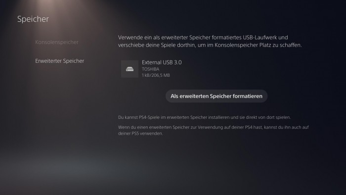 Hier verwalten wir unsere externe Festplatte. (Bild: Sony/Screenshot: Golem.de)