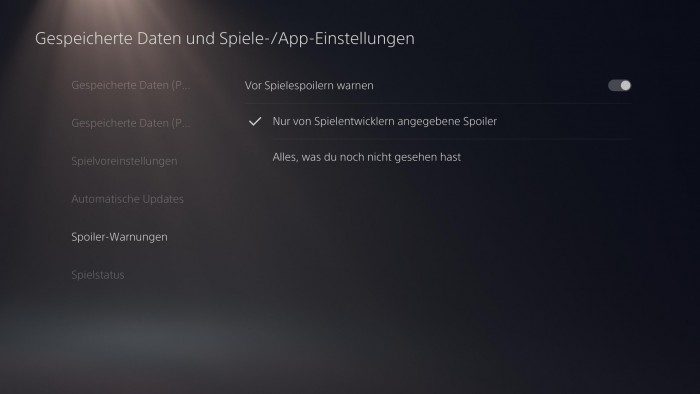 Per Menü können wir Spoiler verhindern. (Bild: Sony/Screenshot: Golem.de)
