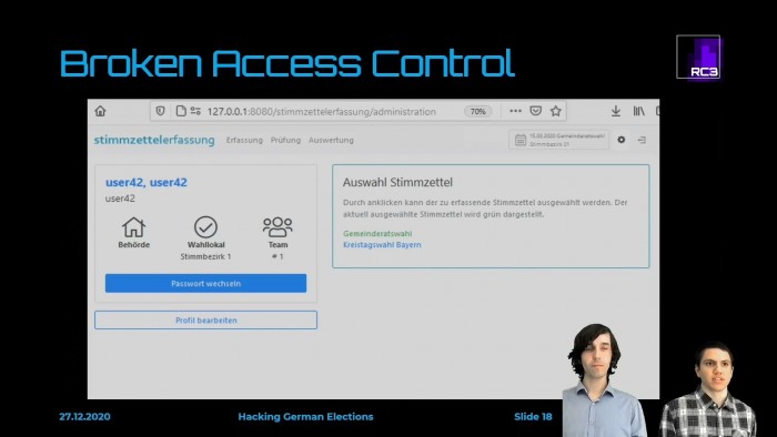 Die Software OK.Vote verfügte nicht über die erforderliche Zugriffskontrolle. (Foto: RC3/Screenshot: Golem.de)