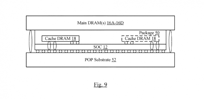 Cache-DRAM via 3D-Stacking und Main-DRAM via PoP (Bild: Apple)