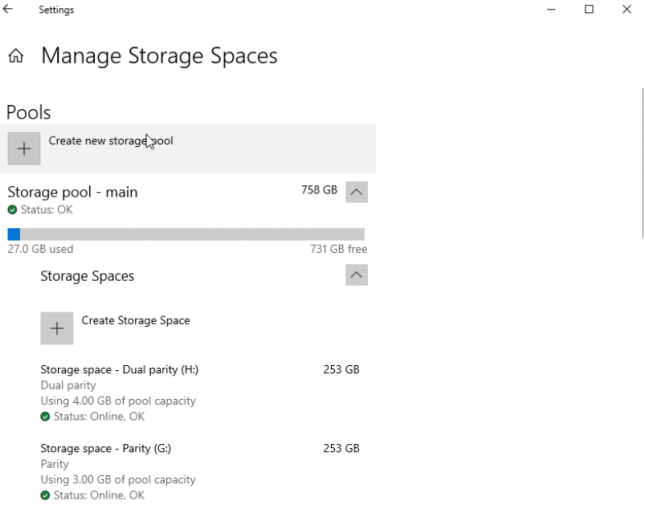 Storage Pools in Windows 10 (Bild: Microsoft)