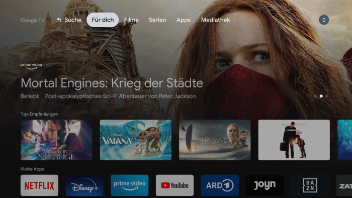 Startbildschirm von Google TV (Bild: Google/ Screenshot: Golem.de)