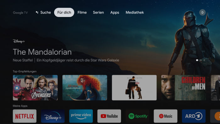 Startbildschirm von Google TV (Bild: Google/ Screenshot: Golem.de)