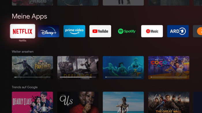 Im Weiterschauenbereich von Google TV fehlen Inhalte von Prime Video, Googles eigenem Dienst und allen Mediatheken (Bild: Google/ Screenshot: Golem.de)