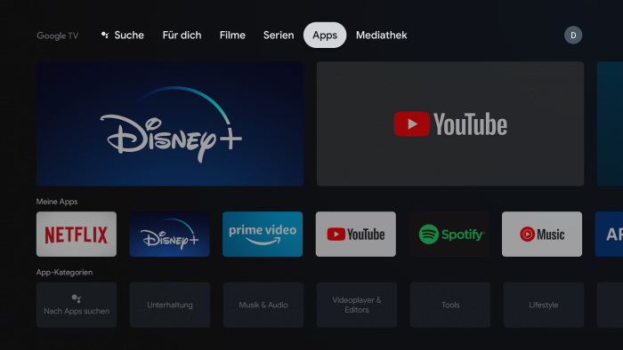 App-Bereich von Google TV (Bild: Google/ Screenshot: Golem.de)