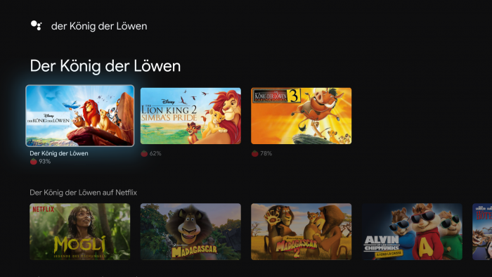 Bei der Suche nach Der König der Löwen fehlt die Neuverfilmung. (Bild: Google/ Screenshot: Golem.de)