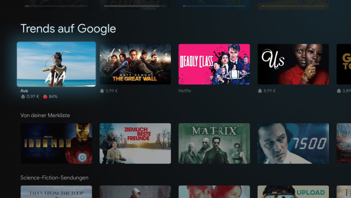 Auf Google TV werden Aboinhalte mit Leih- und Kauftiteln vermischt. (Bild: Google/ Screenshot: Golem.de)