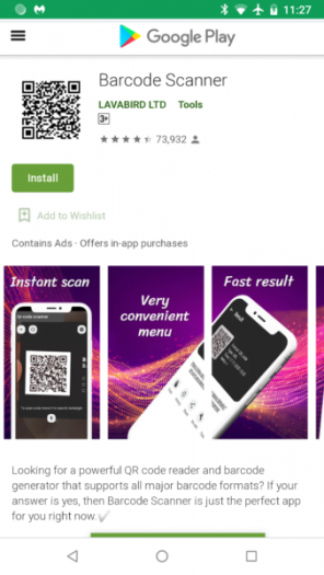 Der Schad-Barcodescanner im Google Play Store (Bild: Malwarebytes)