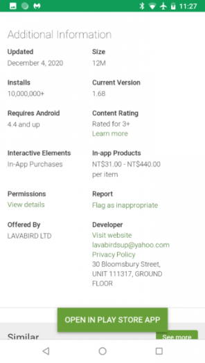 Weitere Infromationen zur betrofffenen App (Bild: Malwarebytes)