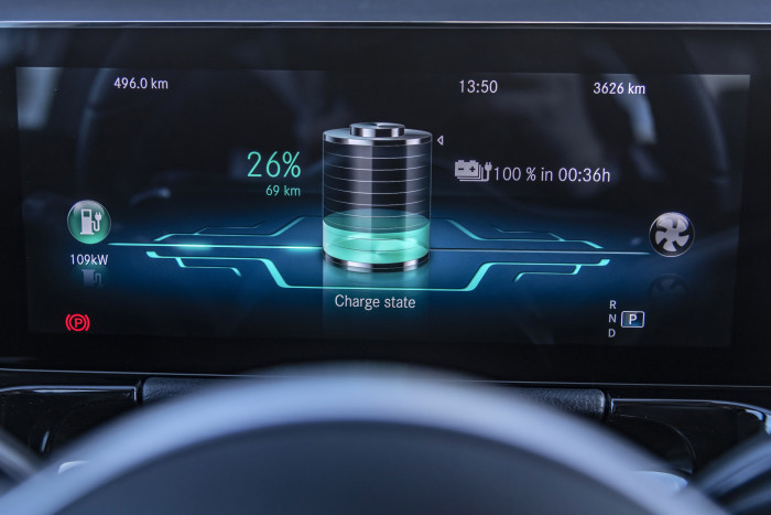 Auf dem 10,25 Zoll großen Instrumentendisplay (gegen Aufpreis) lässt sich der Ladevorgang verfolgen. (Foto: Mercedes-Benz)
