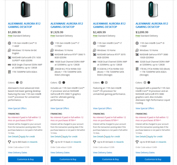 Bei den Ryzen-Modelle gibt es auf der ersten Seite maximal 16 GByte als Singlechannel, ... (Bild: Alienware)