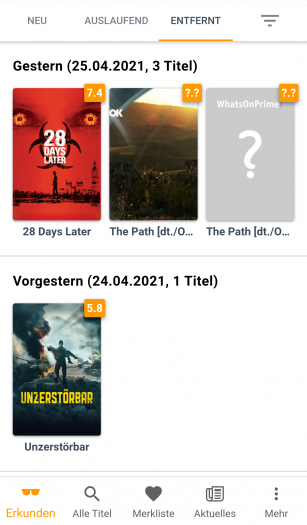 WhatsOnPrime? zeigt die Filme und Serien, die kürzlich aus dem Abo von Prime Video entfernt wurden. (Bild: Zeemo/Screenshot: Golem.de)